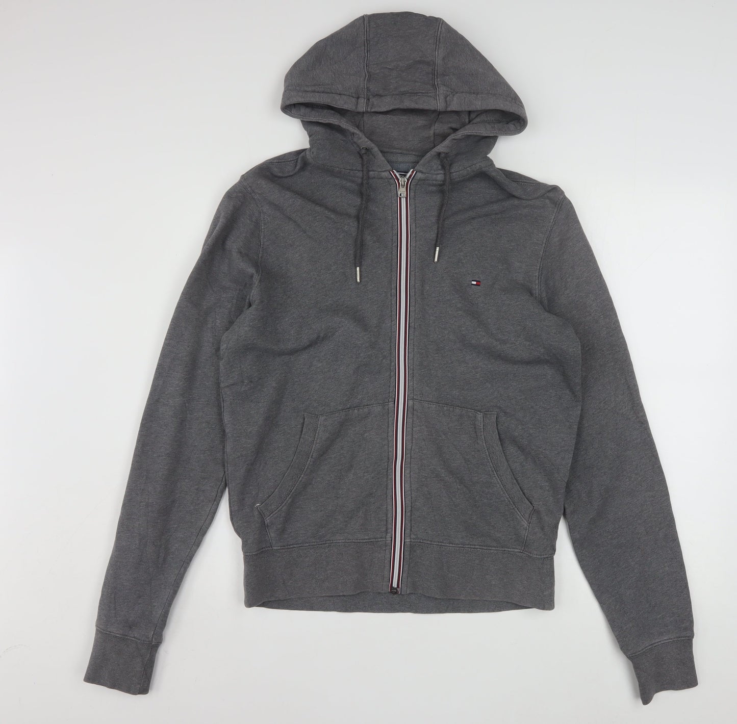 Tommy Hilfiger Men's Grey Full Zip Hoodie Small Vintage Fit Cotton Blend