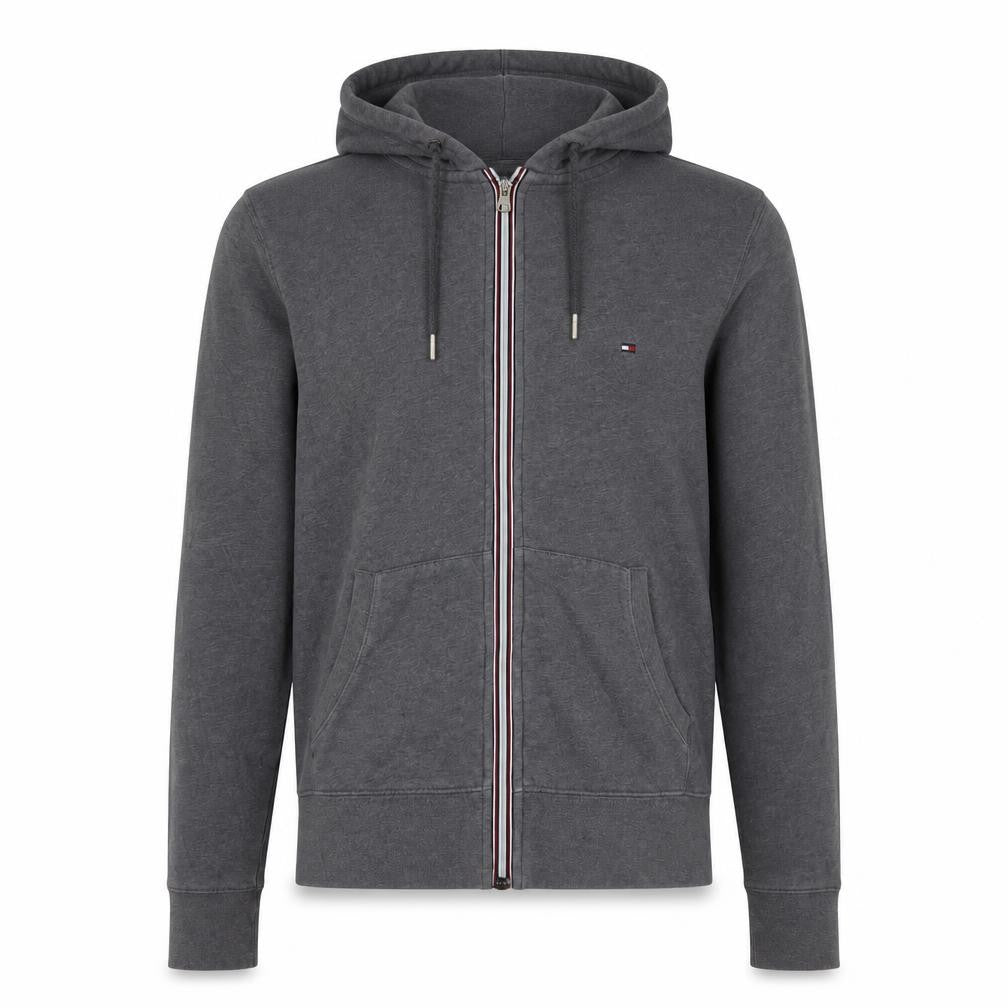 Tommy Hilfiger Men's Grey Full Zip Hoodie Small Vintage Fit Cotton Blend