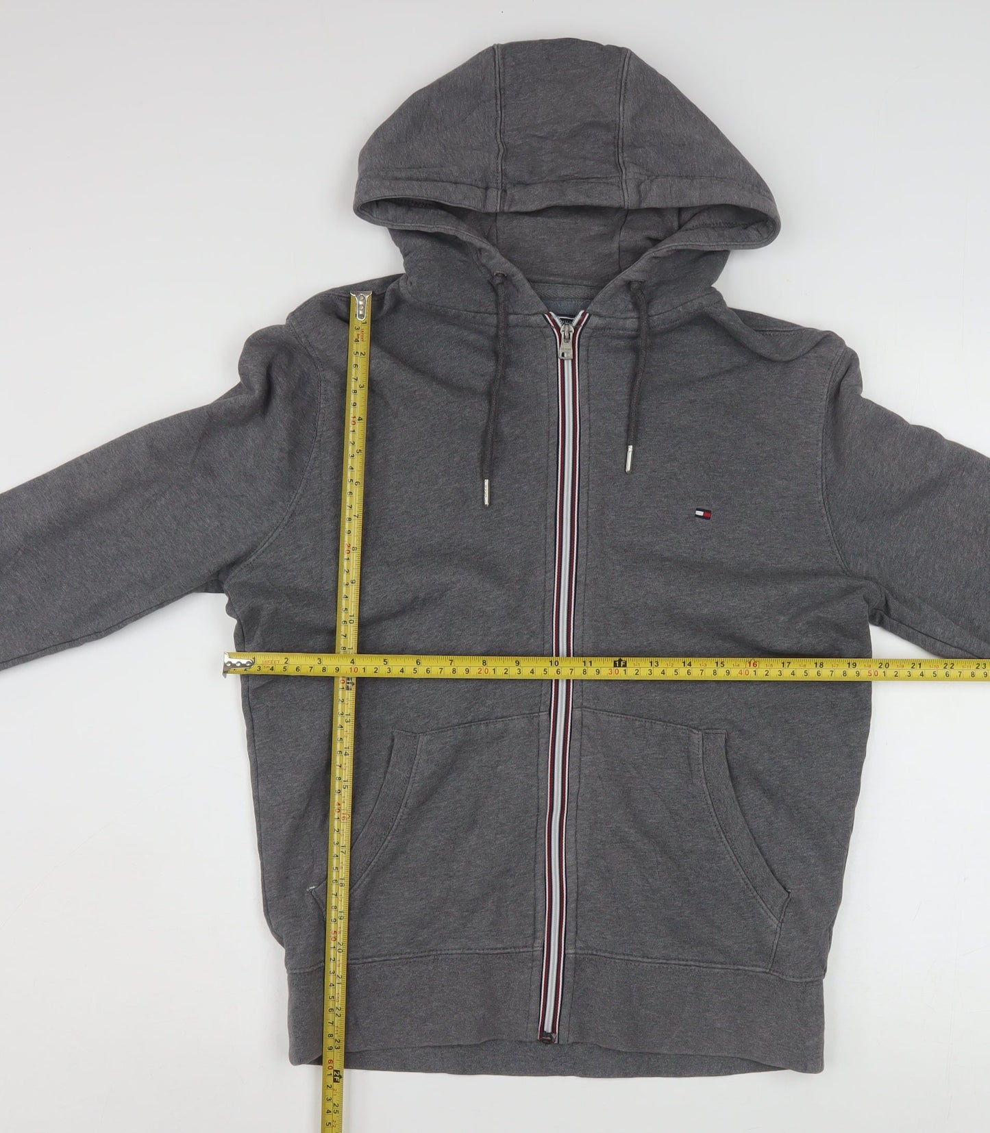 Tommy Hilfiger Men's Grey Full Zip Hoodie Small Vintage Fit Cotton Blend