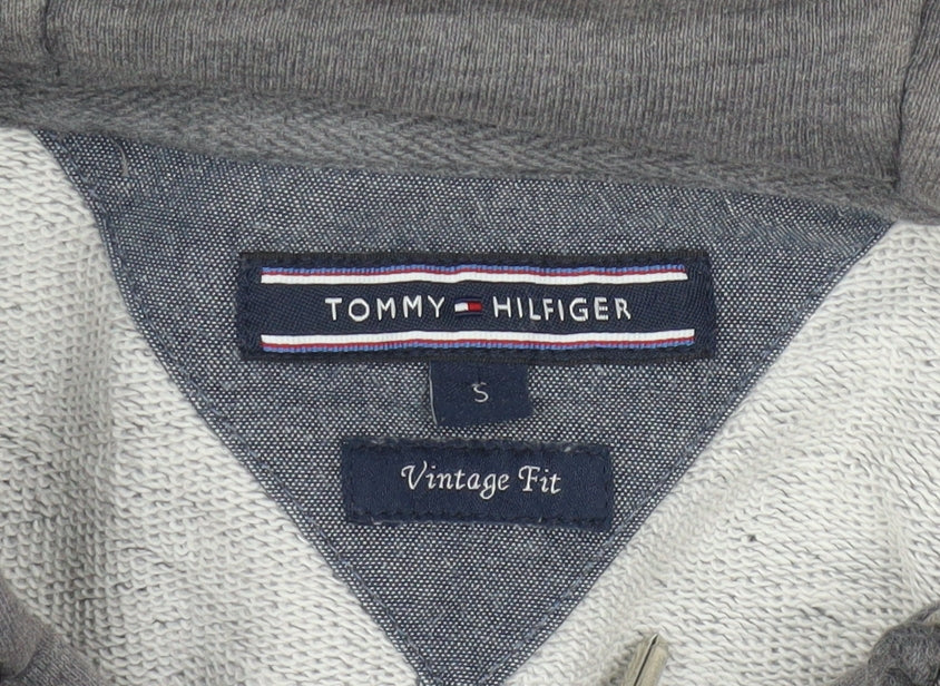 Tommy Hilfiger Men's Grey Full Zip Hoodie Small Vintage Fit Cotton Blend