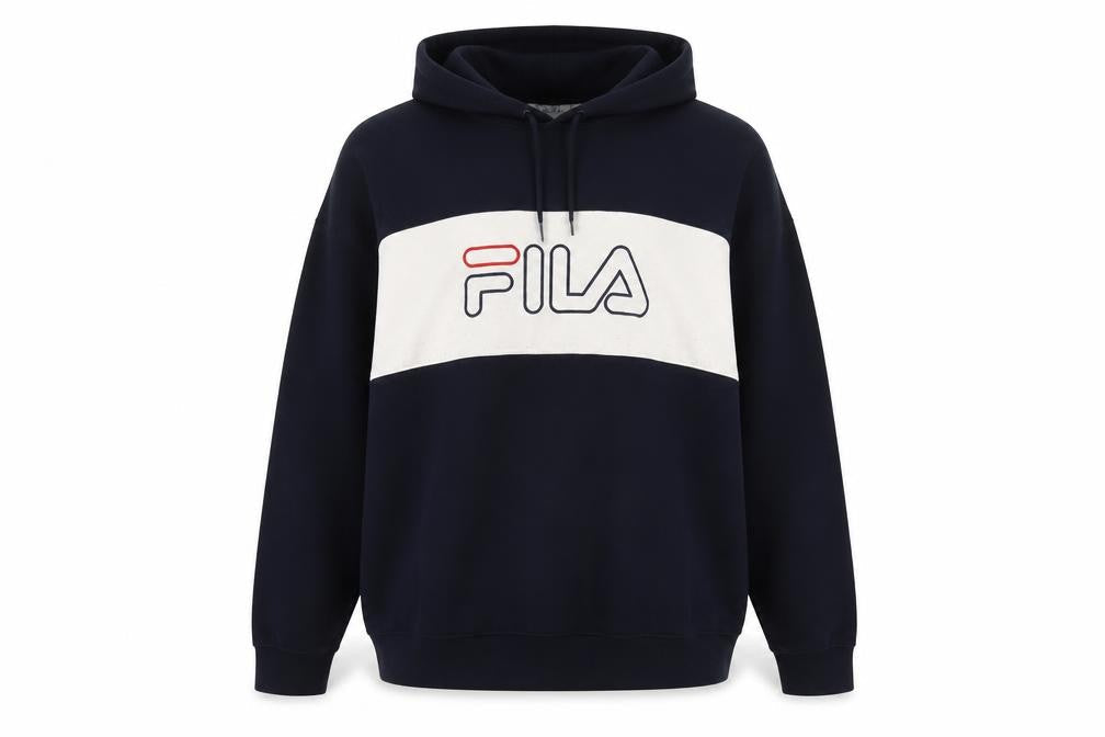 Fila Boys Black XL Pullover Hoodie with Logo and Colourblock Design