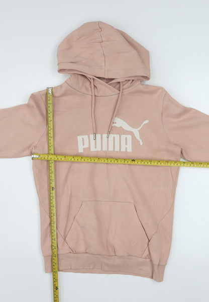 Back view of Puma women’s pink pullover hoodie, size UK 10, cotton blend