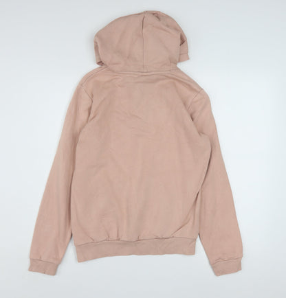 Close-up detail of Puma women’s pink pullover hoodie, size UK 10, cotton blend