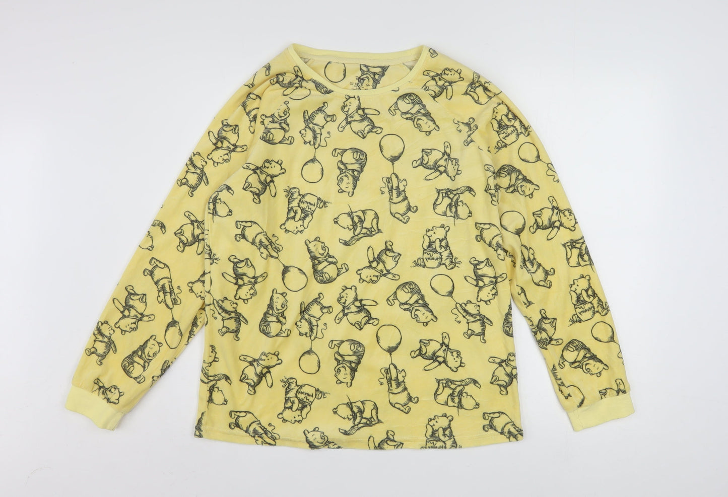 Disney Women Yellow Winnie the Pooh Long Sleeve Fleece Nightshirt Size 10-12
