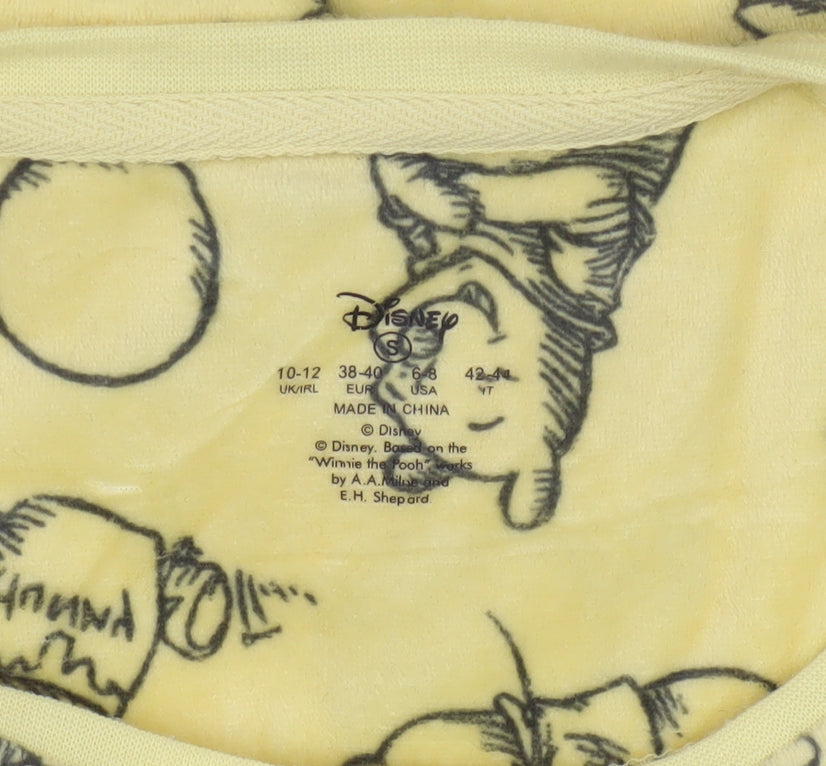 Disney Women Yellow Winnie the Pooh Long Sleeve Fleece Nightshirt Size 10-12