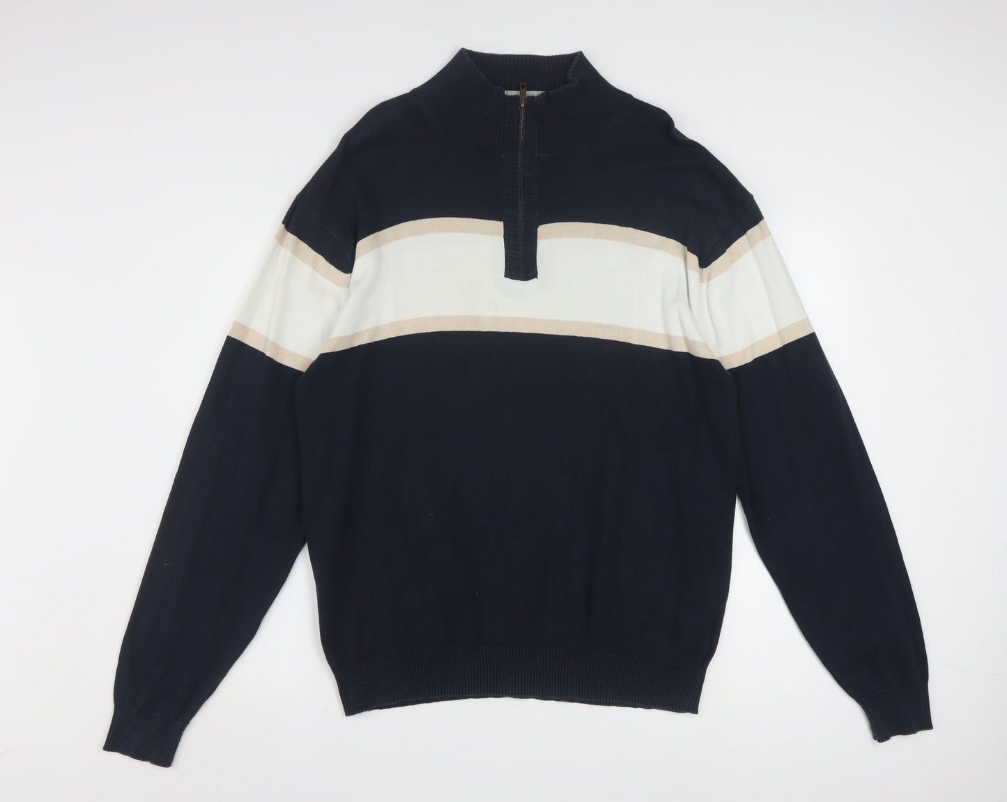 Southbay Men's Blue Striped Cotton 1/2 Zip Jumper Size M
