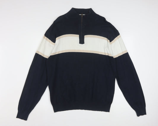 Southbay Men's Blue Striped Cotton 1/2 Zip Jumper Size M