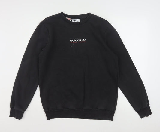 Adidas Boys Black Crew Neck Pullover Sweatshirt 15-16 Years Cotton Blend