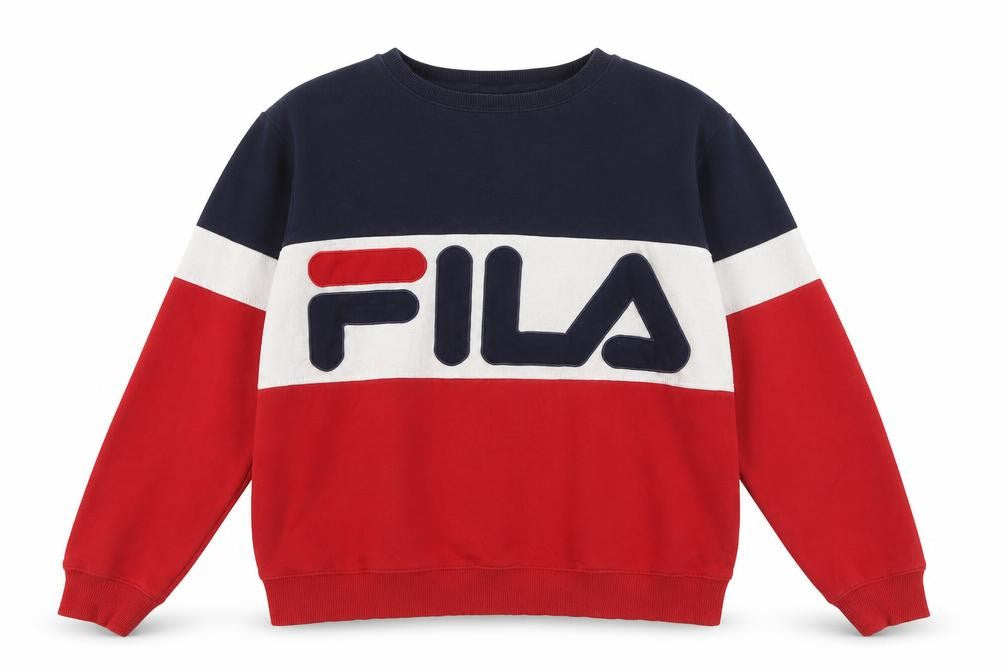 Fila Womens Red Blue Colourblock Crew Neck Sweatshirt Size 10