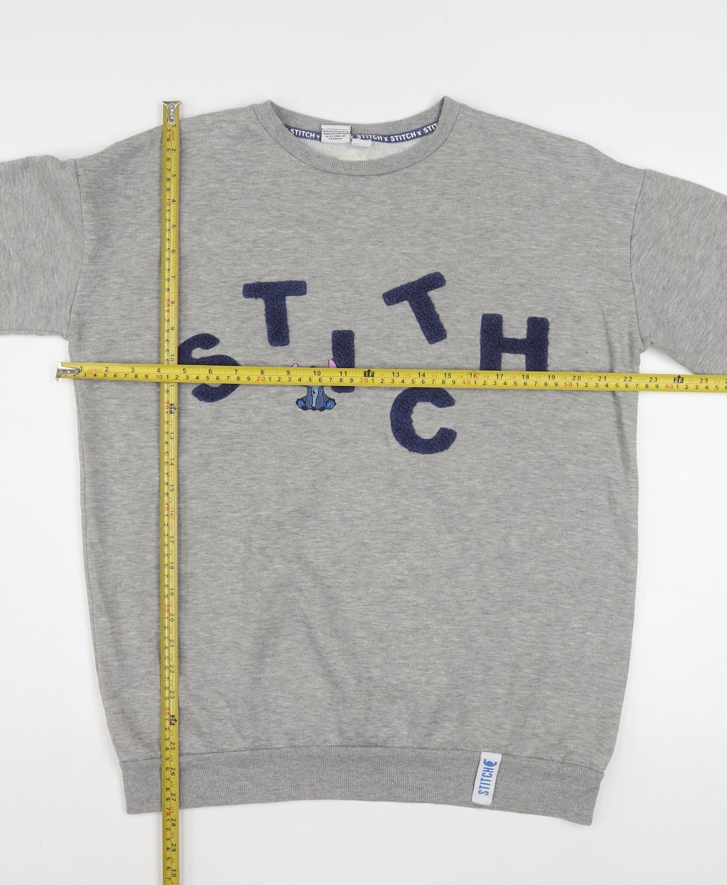 Disney Stitch Grey Women's Sweatshirt Size 12/14 Pullover Embroidered