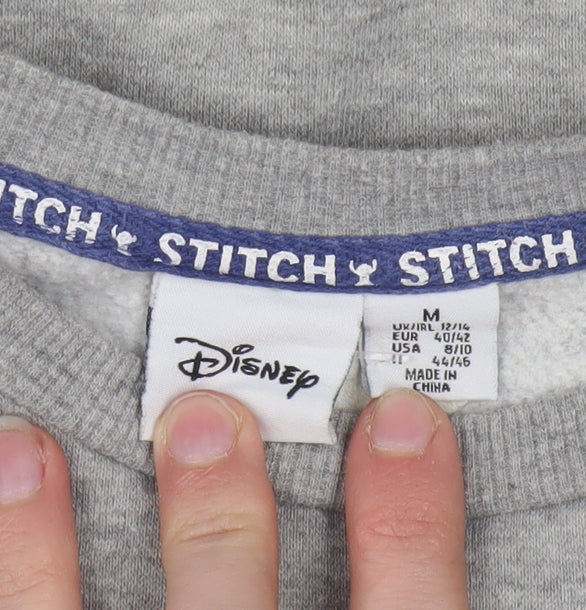 Disney Stitch Grey Women's Sweatshirt Size 12/14 Pullover Embroidered