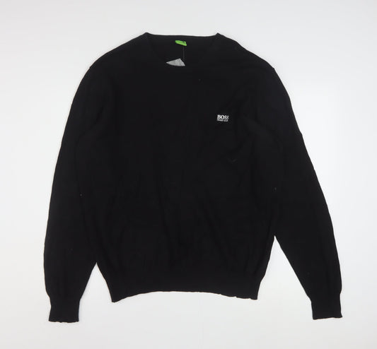 Hugo Boss Men’s Black 2XL Crew Neck Cotton Pullover Jumper
