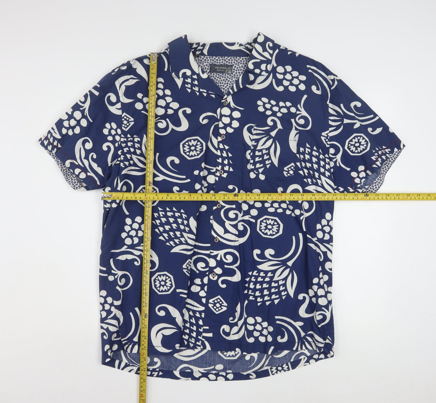 Orvieto Original Men Blue 2XL Short Sleeve Hawaiian Cotton Shirt