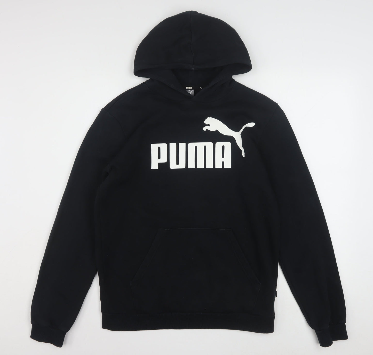 Puma Boys Black Pullover Hoodie 12-13 Years Fleece Logo Sweatshirt