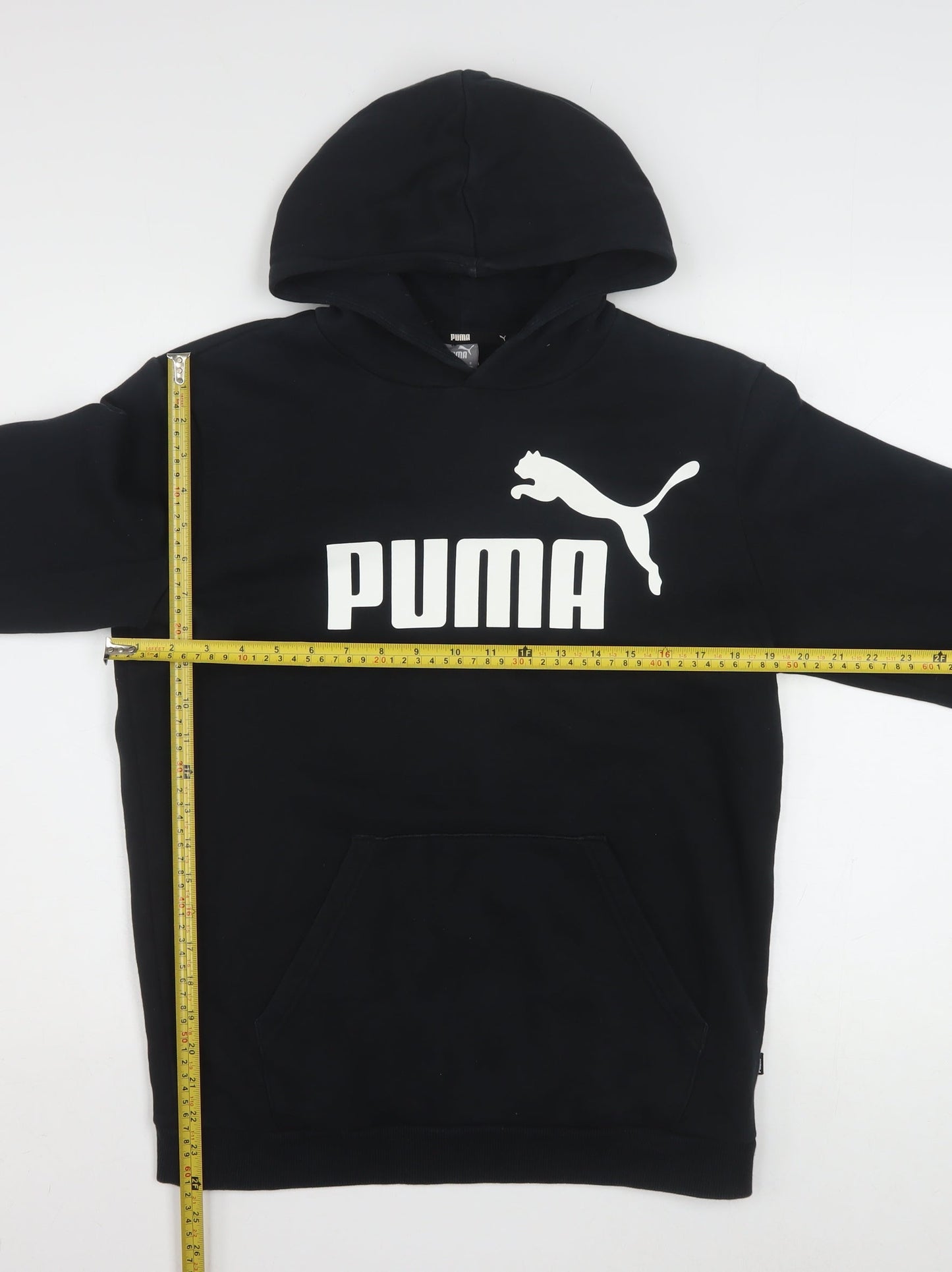 Puma Boys Black Pullover Hoodie 12-13 Years Fleece Logo Sweatshirt