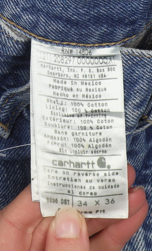 Carhartt Men's Blue 34x36 Relaxed Fit Work Jeans Denim Straight Leg