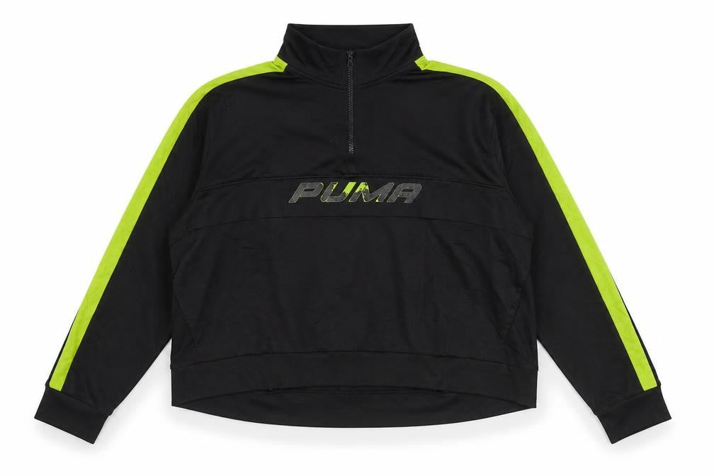 Puma Women's Black & Green 3XL 1/4 Zip Pullover Sweatshirt