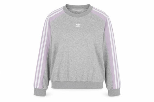 Adidas Women Grey & Lilac 3-Stripes Crew Neck Pullover Sweatshirt XS