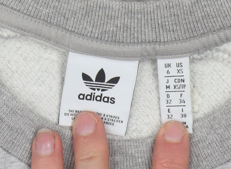 Adidas Women Grey & Lilac 3-Stripes Crew Neck Pullover Sweatshirt XS