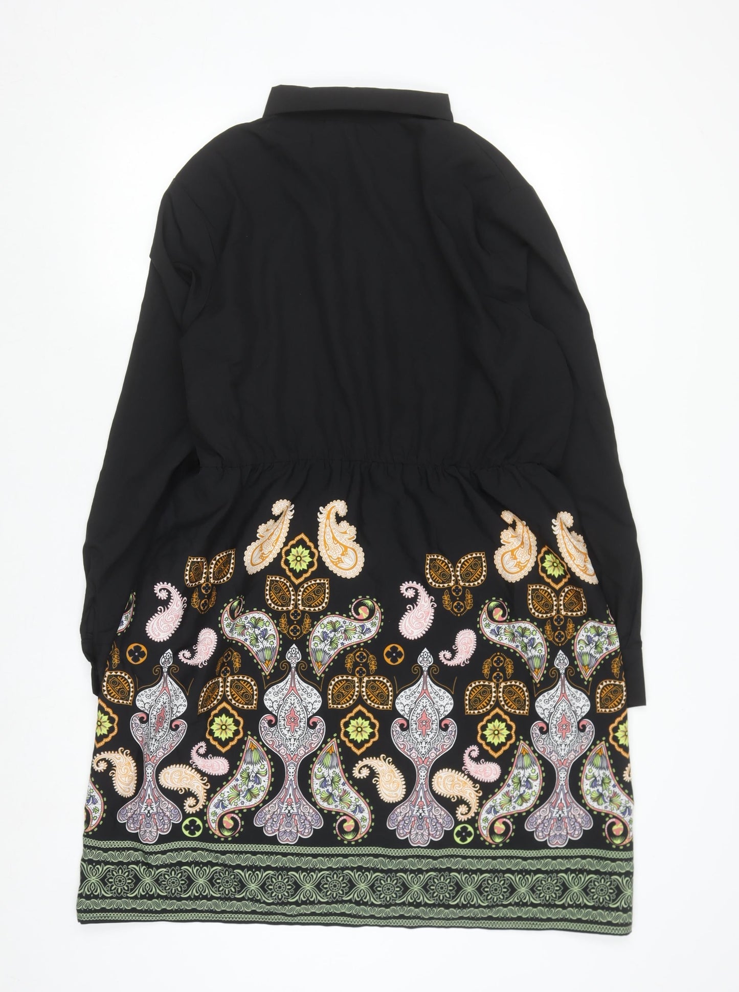 Girl In Mind Women Black Paisley Shirt Dress Size 16 Long Sleeve