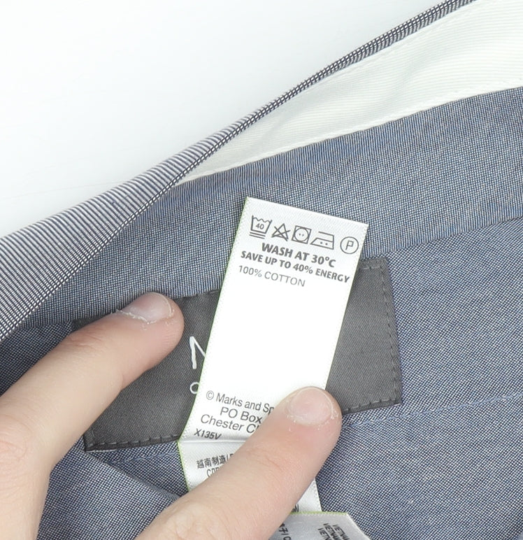 Marks and Spencer Mens Blue 32 Regular Fit Cotton Dress Pants