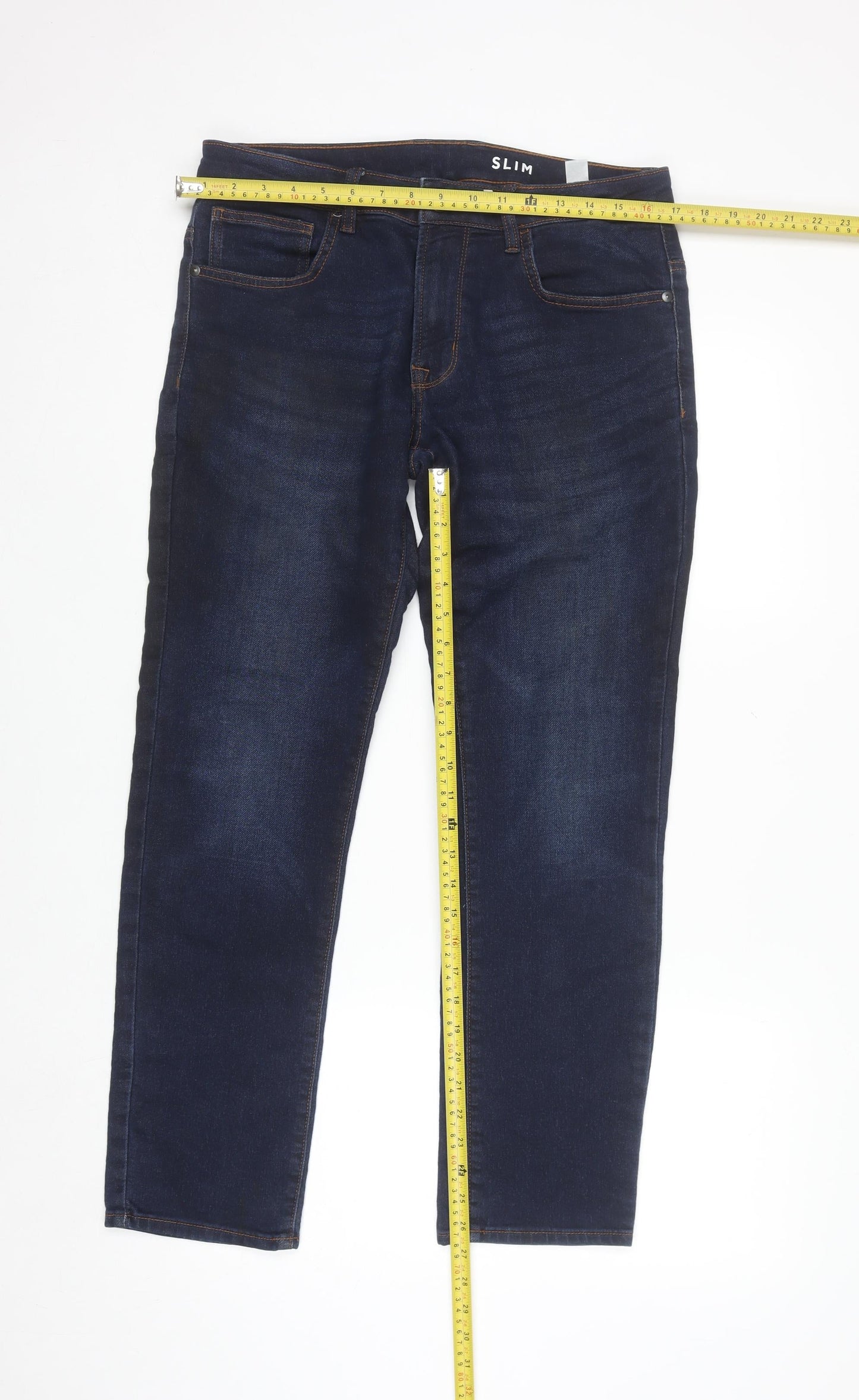 Dunnes Stores Men's Blue Slim Straight Jeans 32W 30L Dark Wash Denim