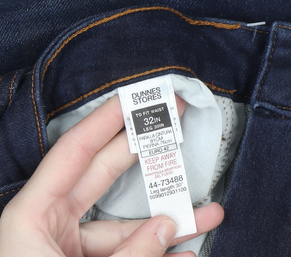Dunnes Stores Men's Blue Slim Straight Jeans 32W 30L Dark Wash Denim