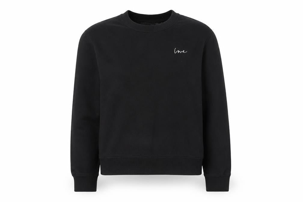 H&M Divided Women Black XS Pullover Sweatshirt with Love Embroidery