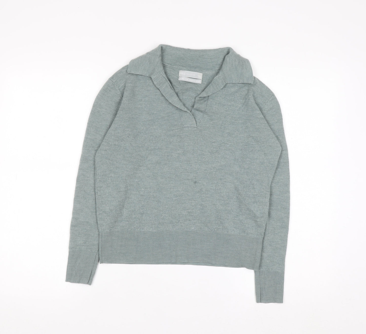 Marks and Spencer Women’s Green Merino Wool Collared Jumper Size S