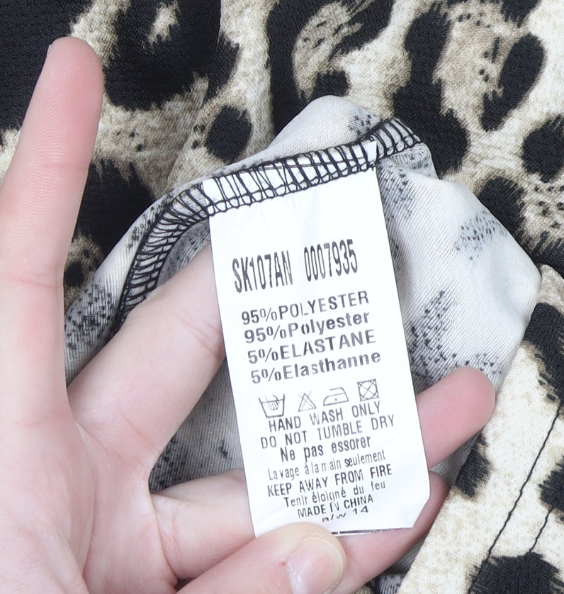 AX Paris Women Beige Leopard Print Stretch Pencil Skirt Size 14