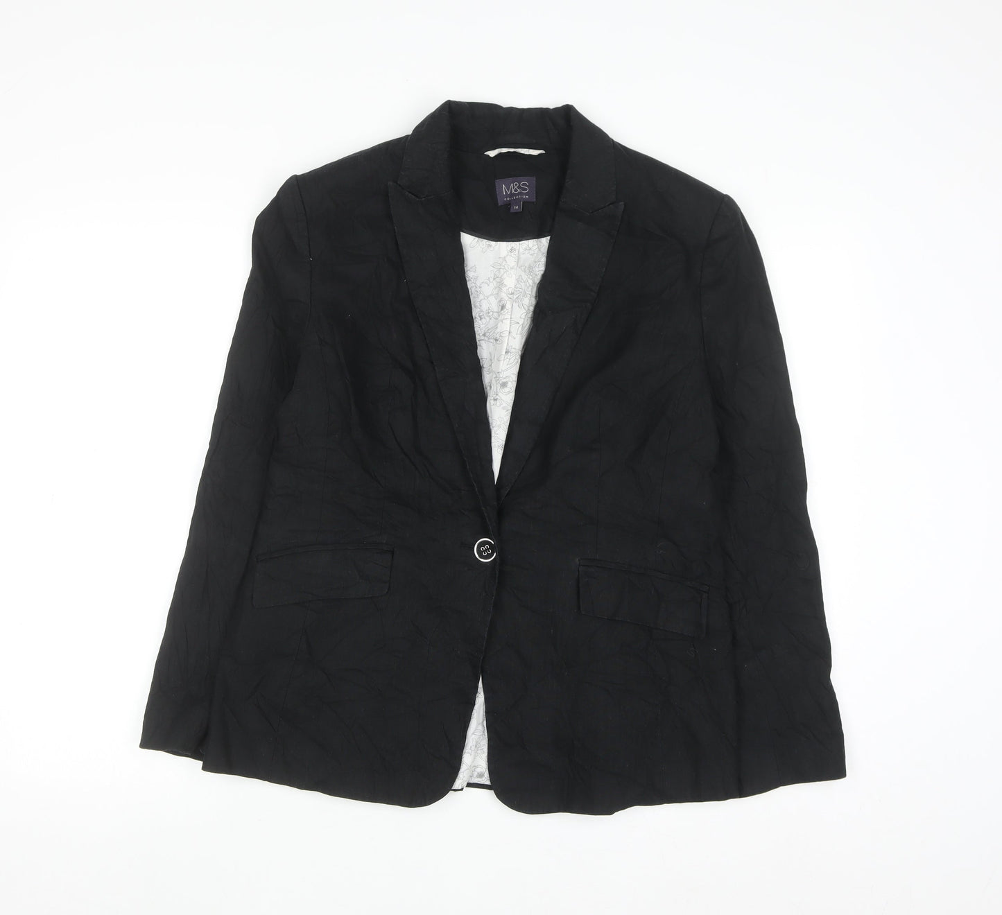 Marks and Spencer Women's Black Linen Blend Blazer Jacket Size 14