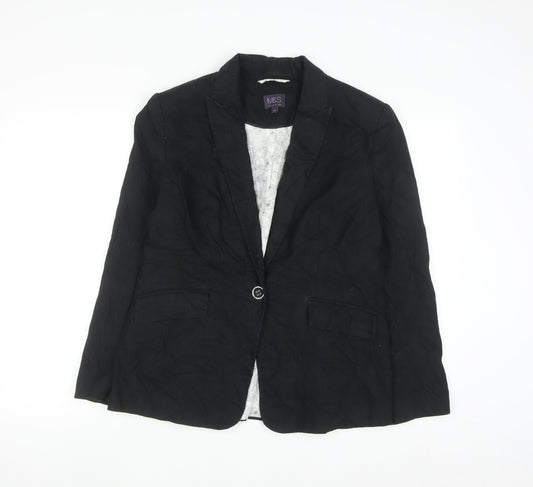 Marks and Spencer Women's Black Linen Blend Blazer Jacket Size 14