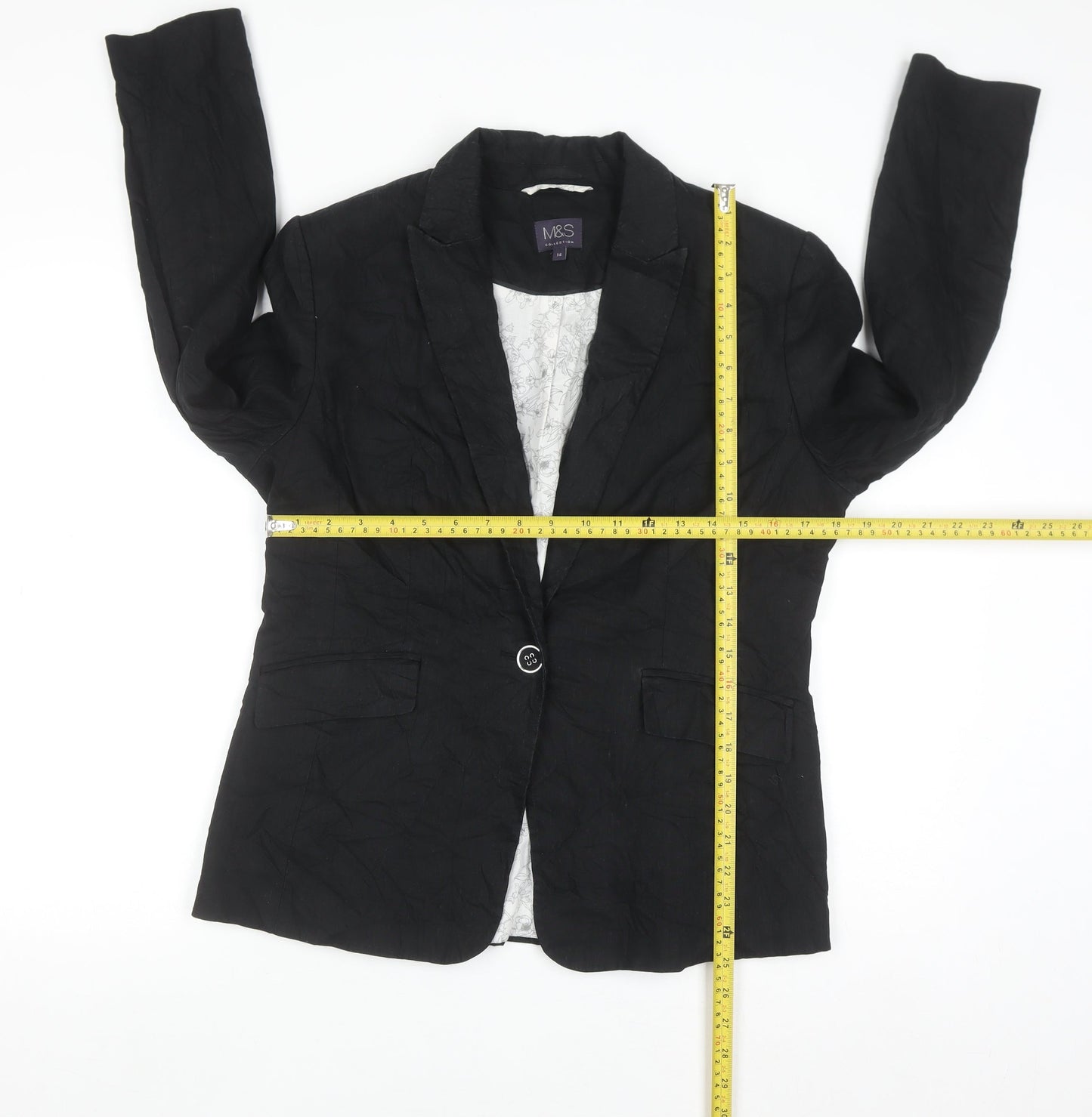 Marks and Spencer Women's Black Linen Blend Blazer Jacket Size 14