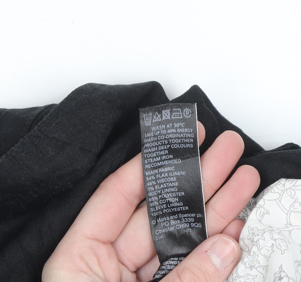 Marks and Spencer Women's Black Linen Blend Blazer Jacket Size 14