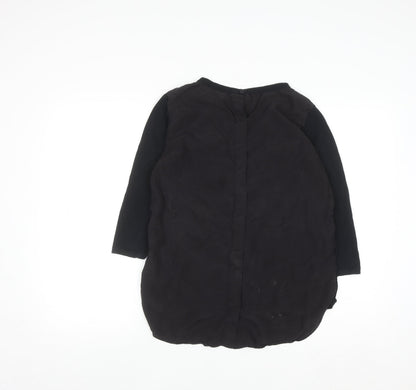 Close-up detail of COS Women Black 3/4 Sleeve Silk Back Cotton Blouse, size S