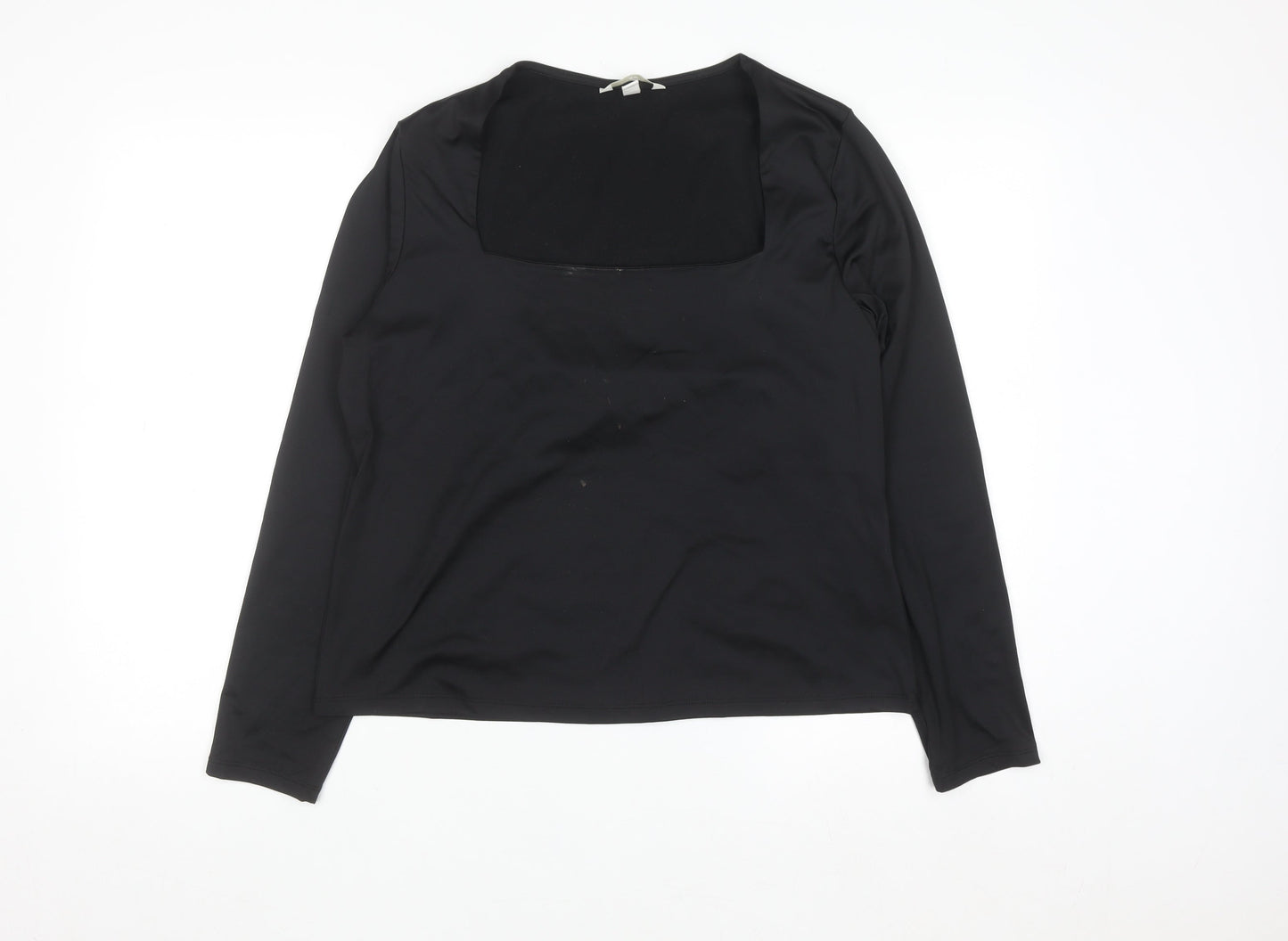 H&M Women Black Square Neck Long Sleeve Jersey Blouse Size 14