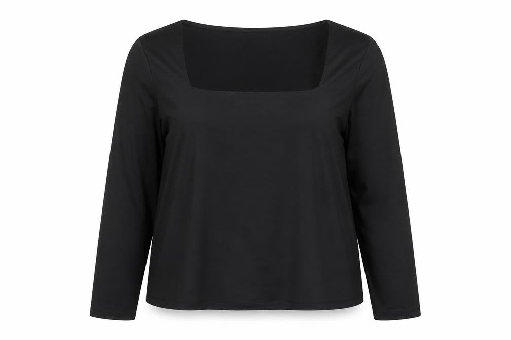 H&M Women Black Square Neck Long Sleeve Jersey Blouse Size 14