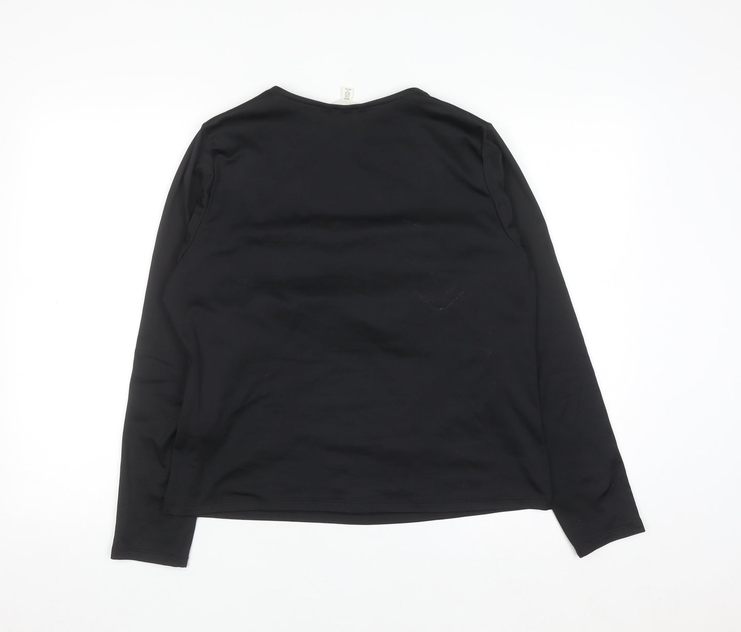 H&M Women Black Square Neck Long Sleeve Jersey Blouse Size 14
