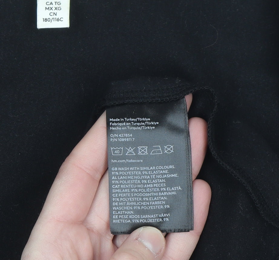 H&M Women Black Square Neck Long Sleeve Jersey Blouse Size 14