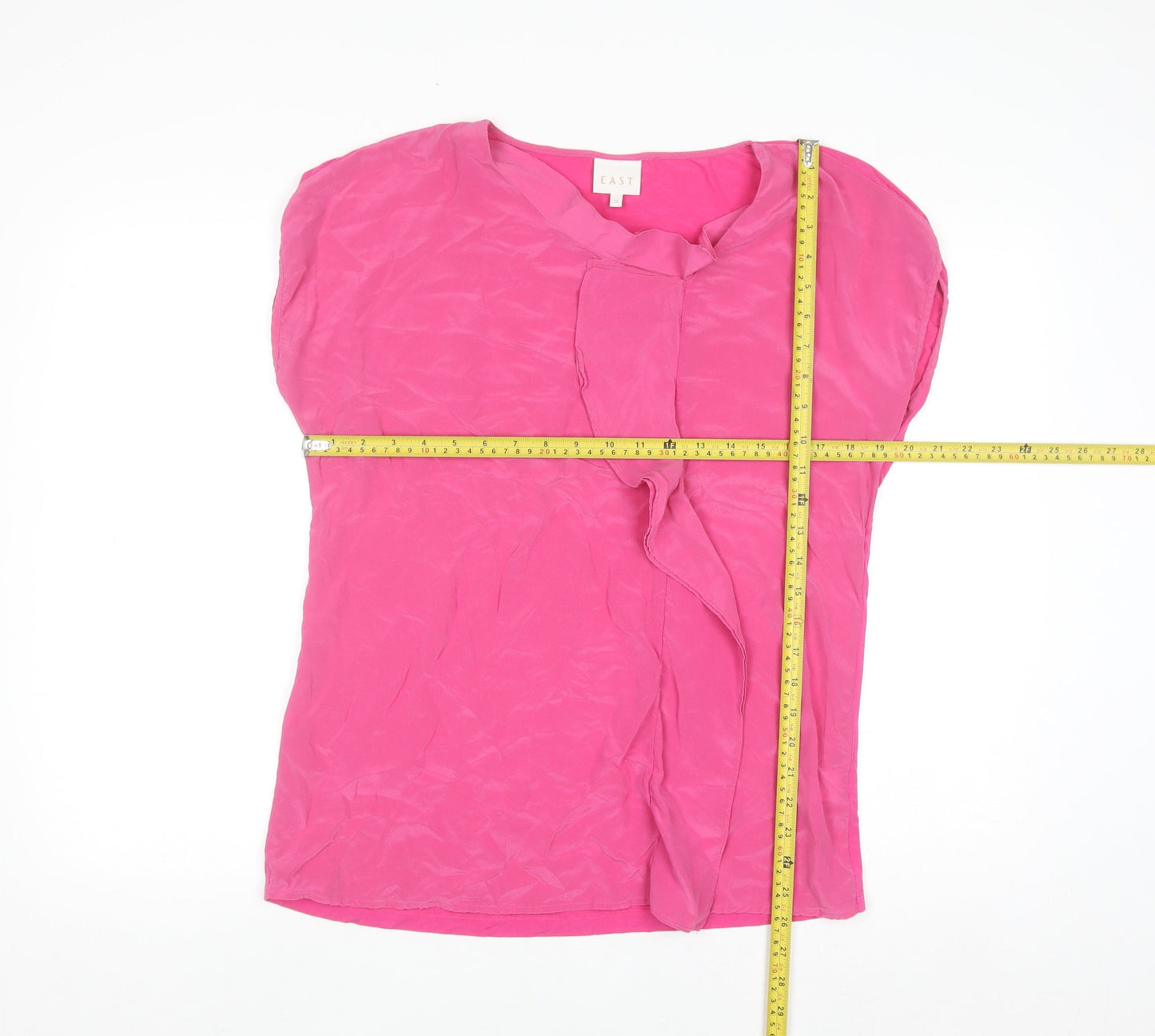 East Women’s Pink Silk Blend Ruffle V-Neck Sleeveless Tunic Blouse Size 12
