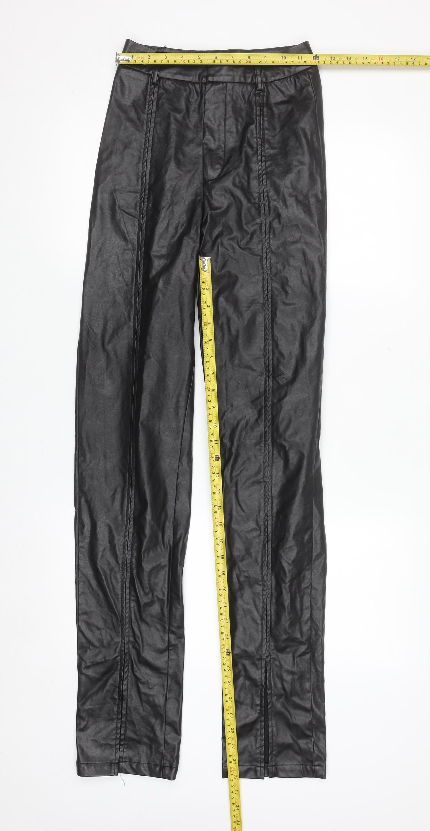 PrettyLittleThing Women's Black Faux Leather High Rise Slim Trousers Size 4