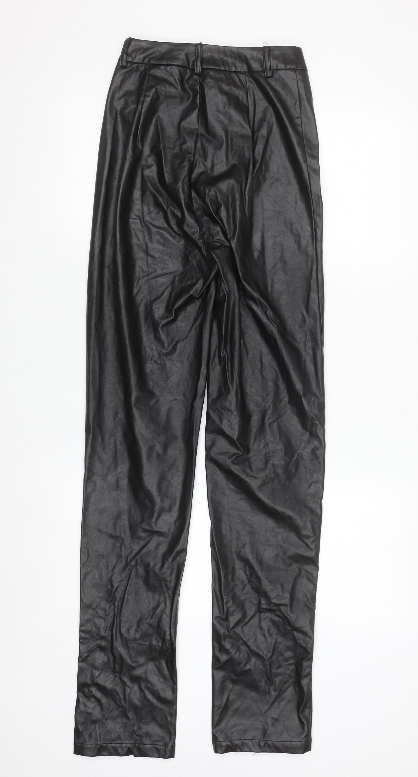 PrettyLittleThing Women's Black Faux Leather High Rise Slim Trousers Size 4