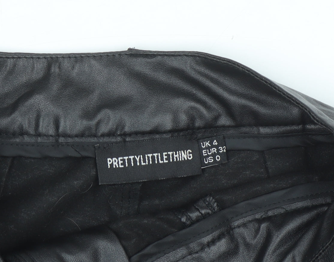 PrettyLittleThing Women's Black Faux Leather High Rise Slim Trousers Size 4