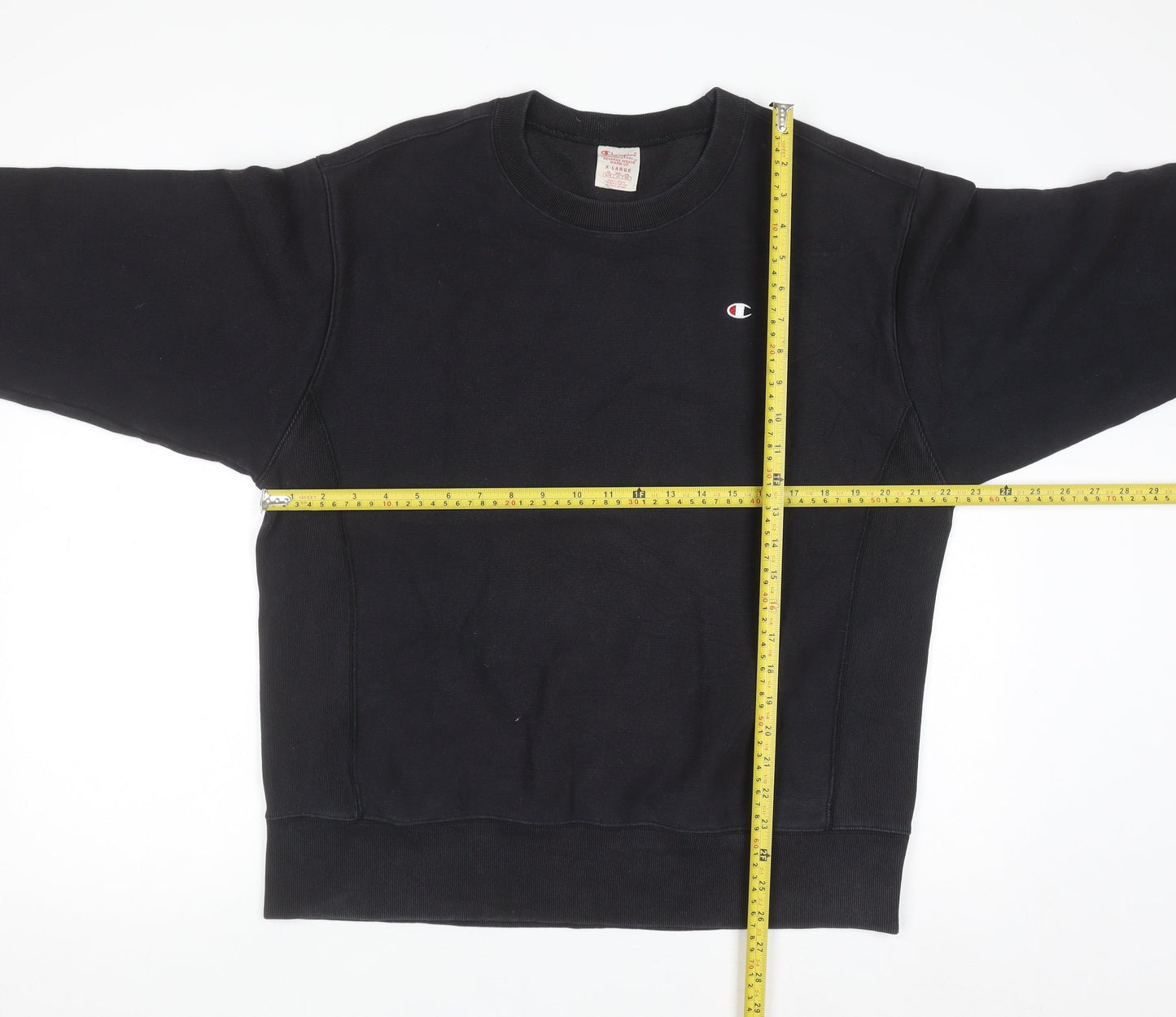 Champion Mens Black XL Pullover Crew Neck Fleece Sweatshirt