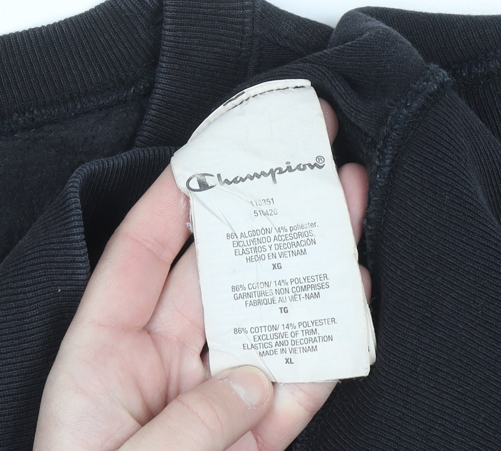 Champion Mens Black XL Pullover Crew Neck Fleece Sweatshirt