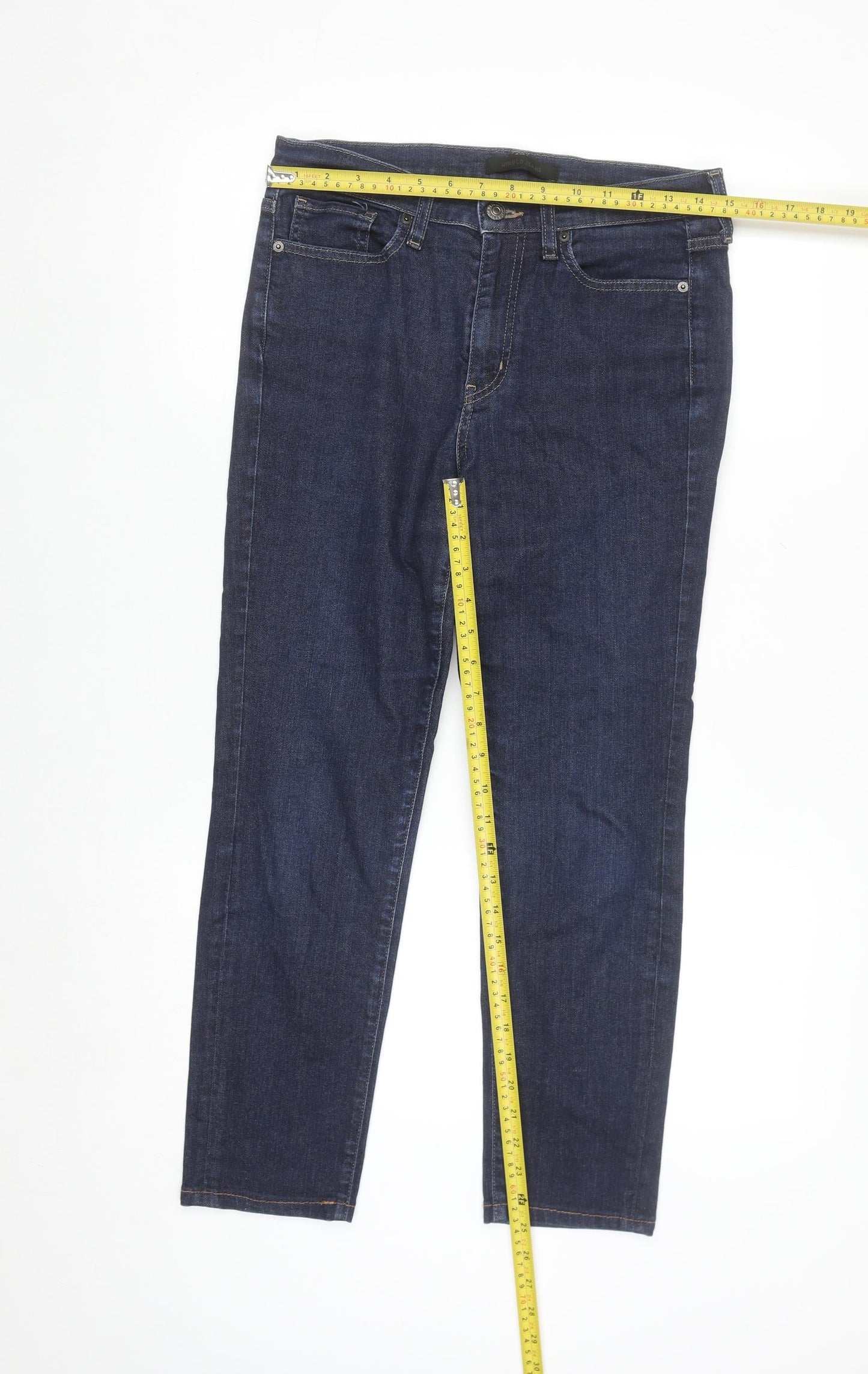 Uniqlo Women’s Blue Slim Straight Jeans Size 10 Mid Rise Stretch Denim