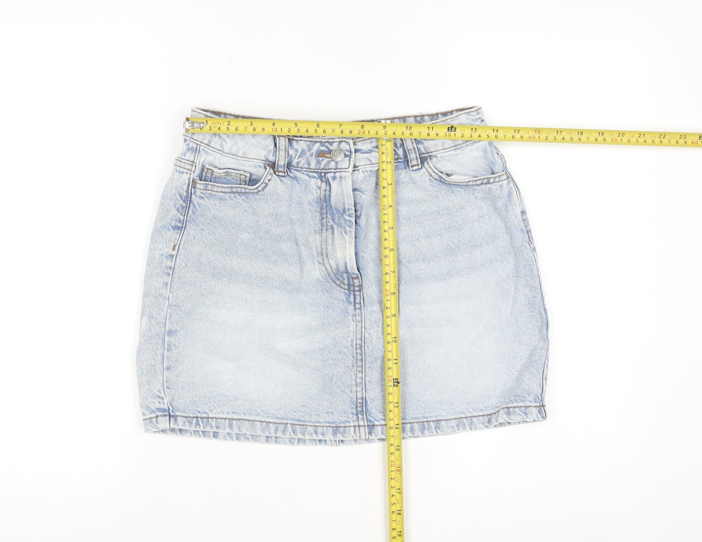Primark Women Blue Denim Short Skirt Size 8 Straight Style
