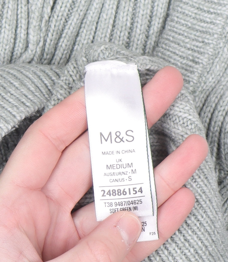 Marks and Spencer Women’s Soft Green Hooded Rib Knit Jumper Size M