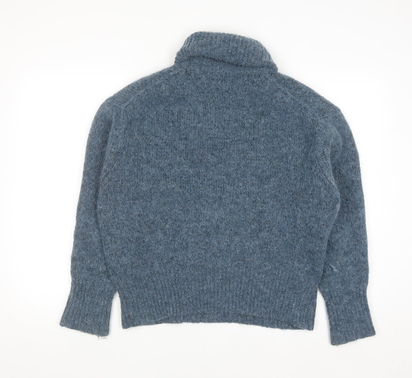 ZARA Women Blue Roll Neck Chunky-Knit Wool Blend Jumper Size 12