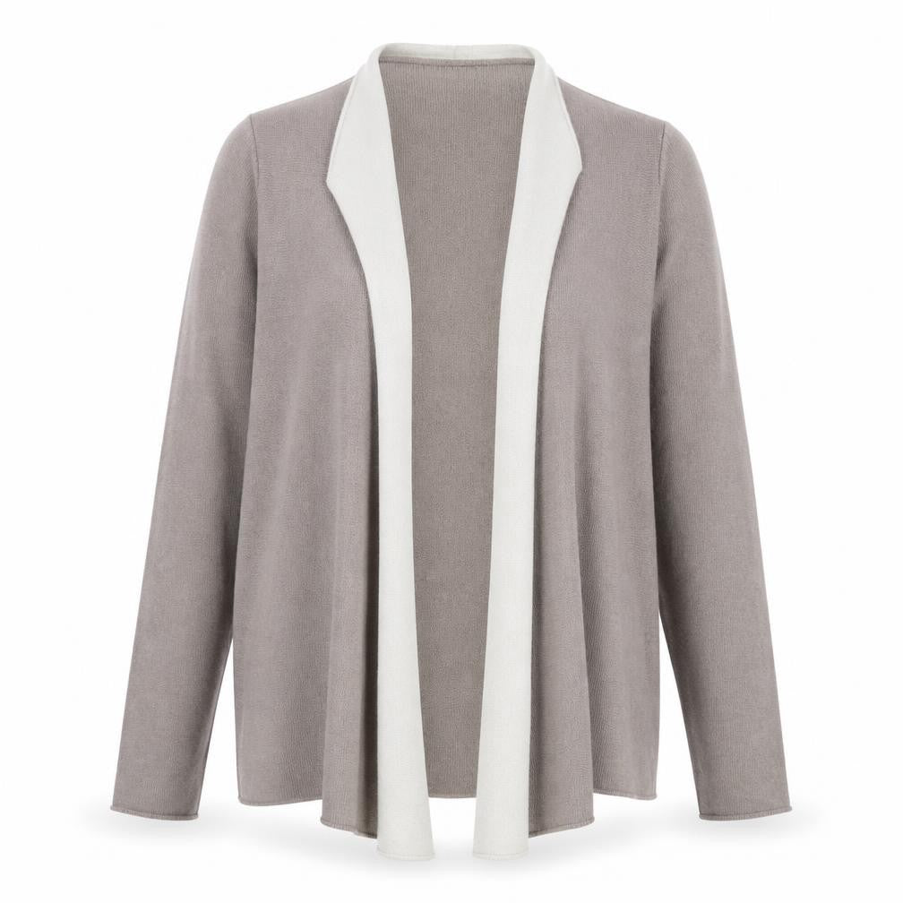 Benedetta B Women's Beige Merino Wool Blend Open Cardigan L